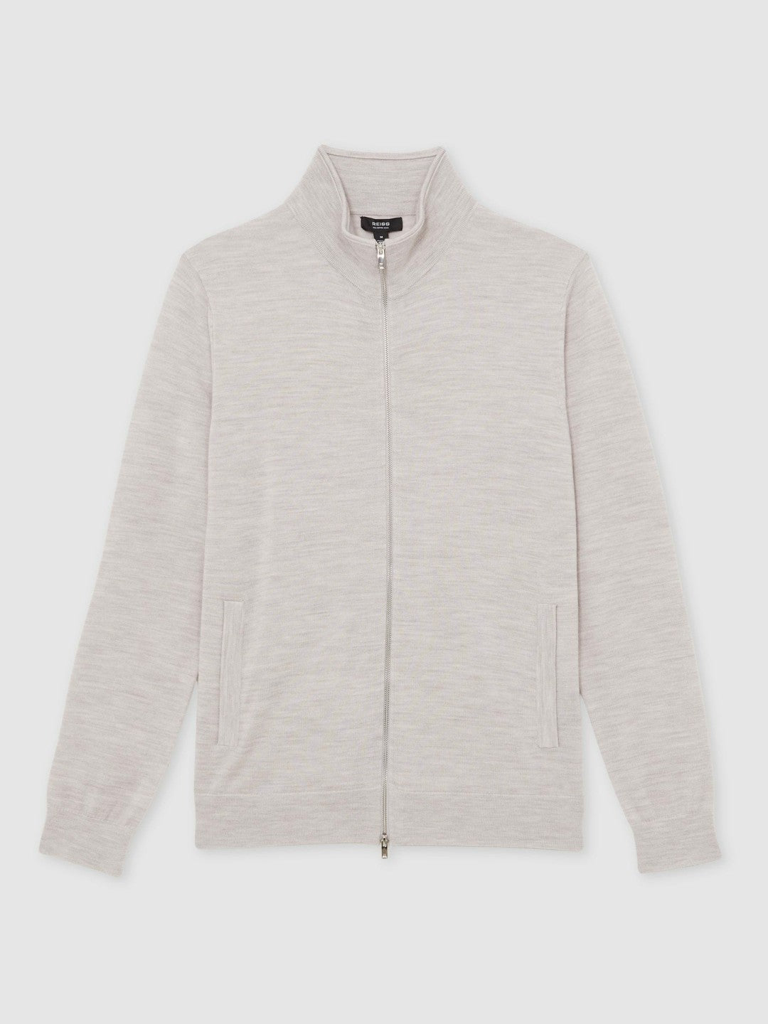 Reiss | Merino Wool Zip Through Cardigan in Wicker Brown Melange