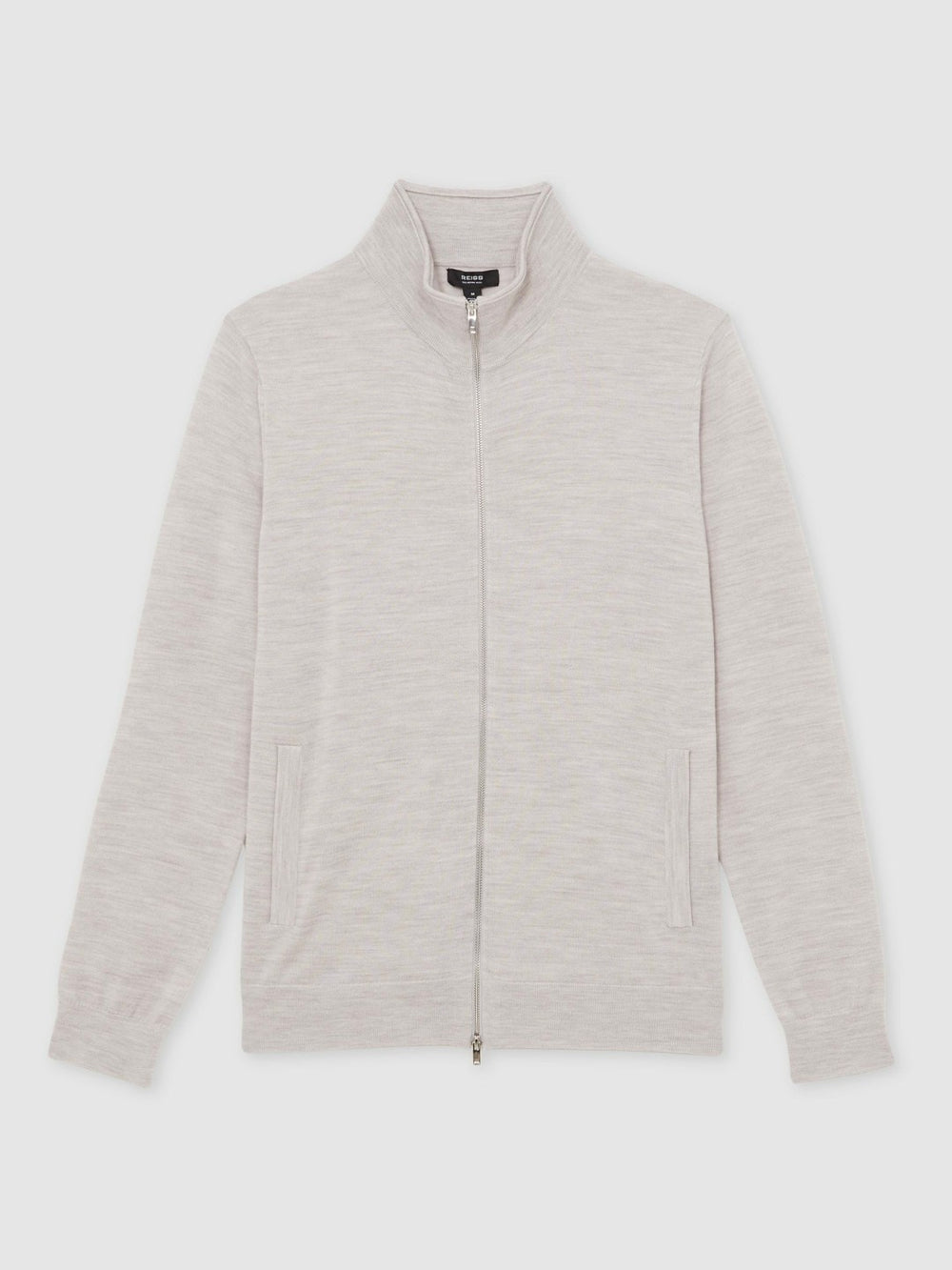 Reiss | Merino Wool Zip Through Cardigan in Wicker Brown Melange