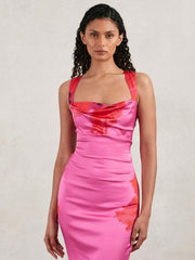 Reiss | Good American Satin Floral Maxi Dress in Pink