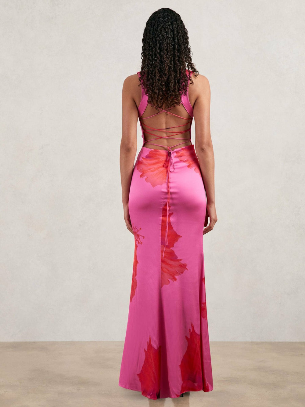 Reiss | Good American Satin Floral Maxi Dress in Pink