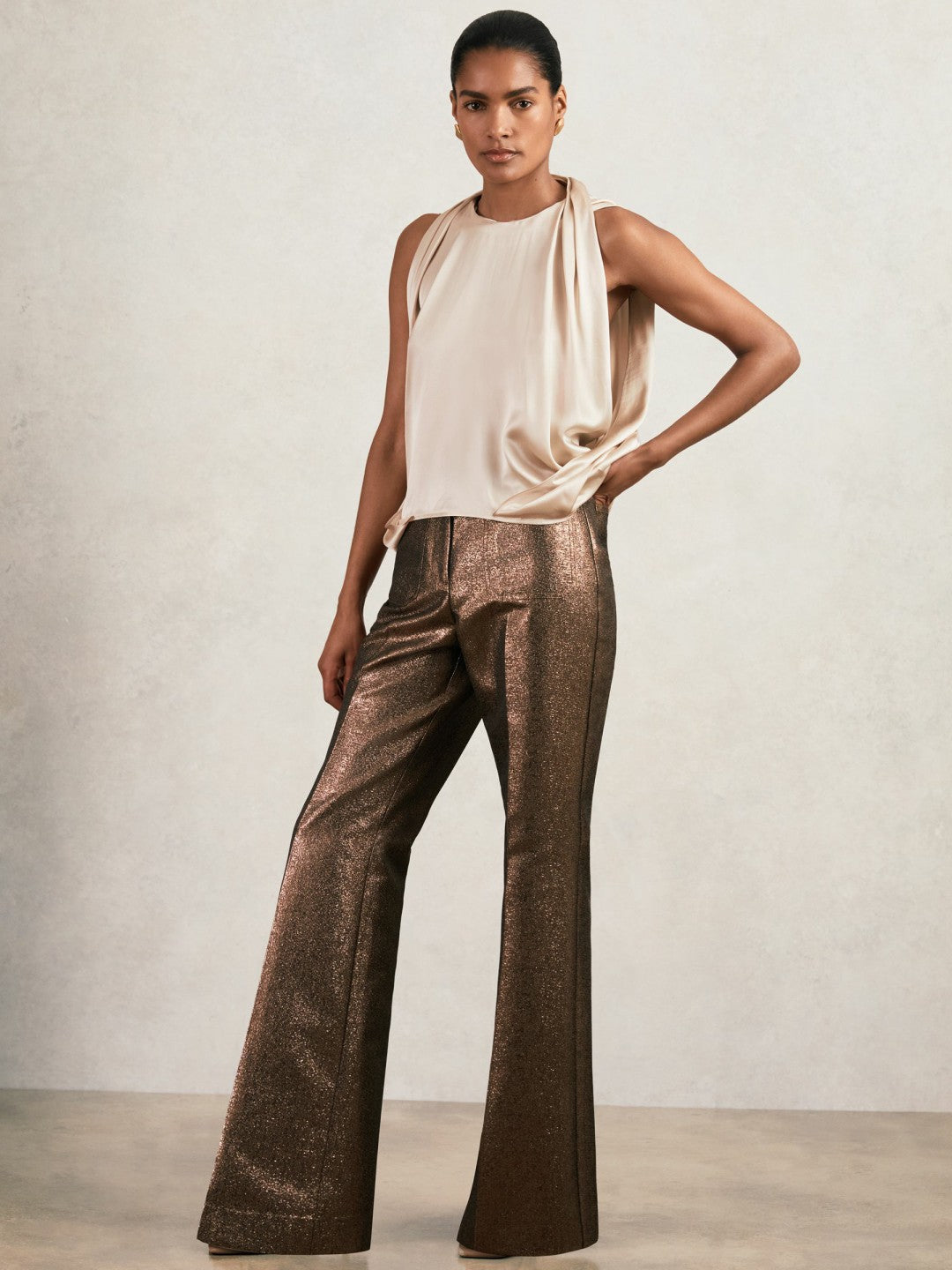 Reiss | Silk Draped Sleeveless Top in Champagne Neutral