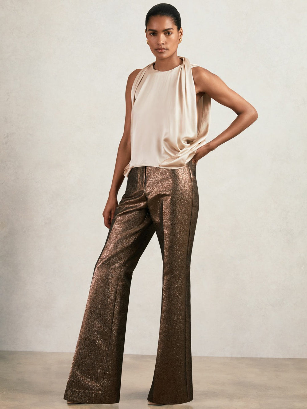 Reiss | Silk Draped Sleeveless Top in Champagne Neutral