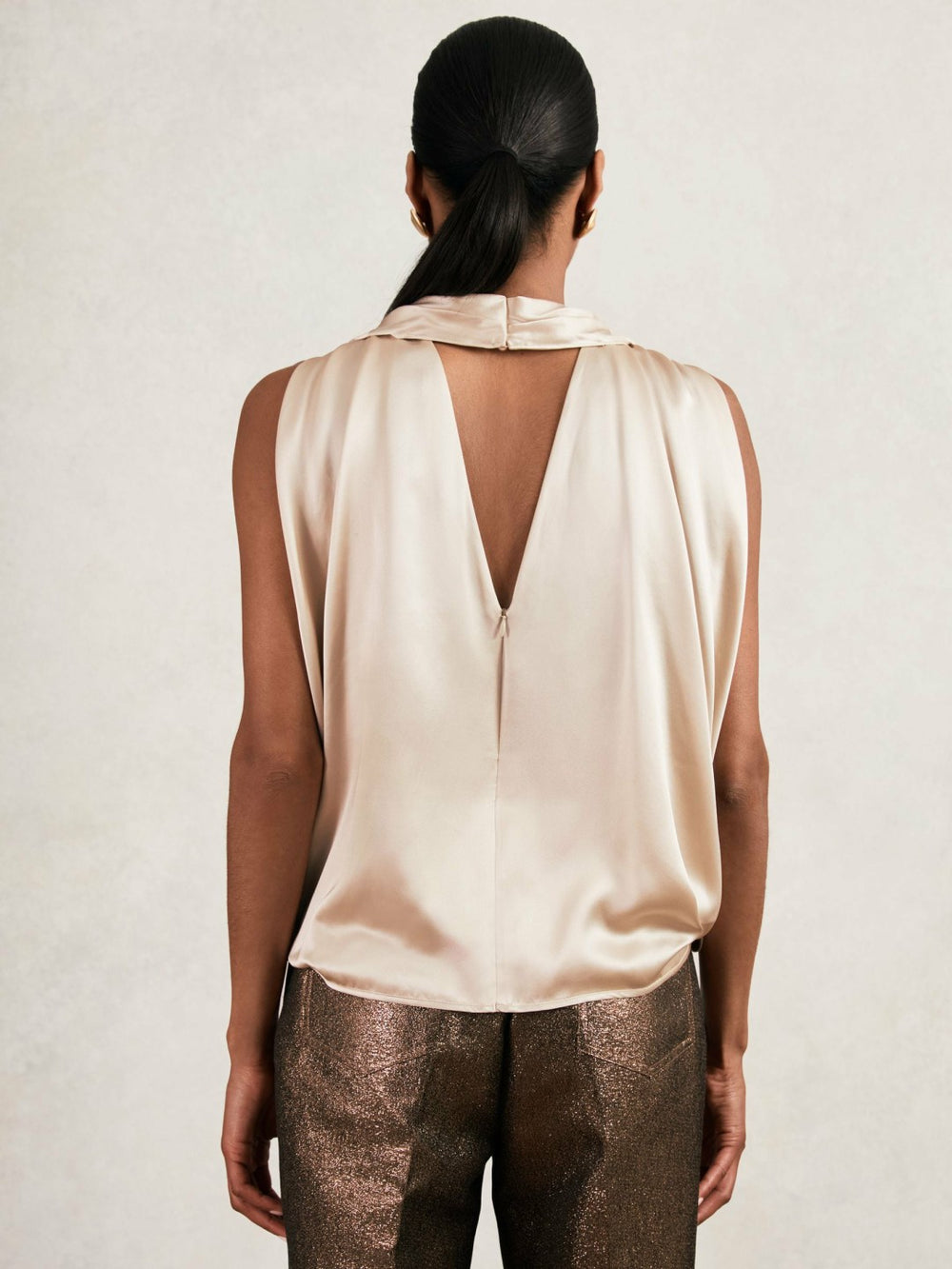 Reiss | Silk Draped Sleeveless Top in Champagne Neutral