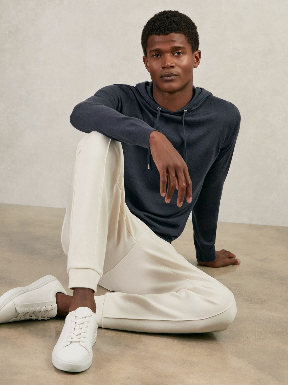 Reiss | Merino Wool Drawstring Hoodie in Midnight Navy