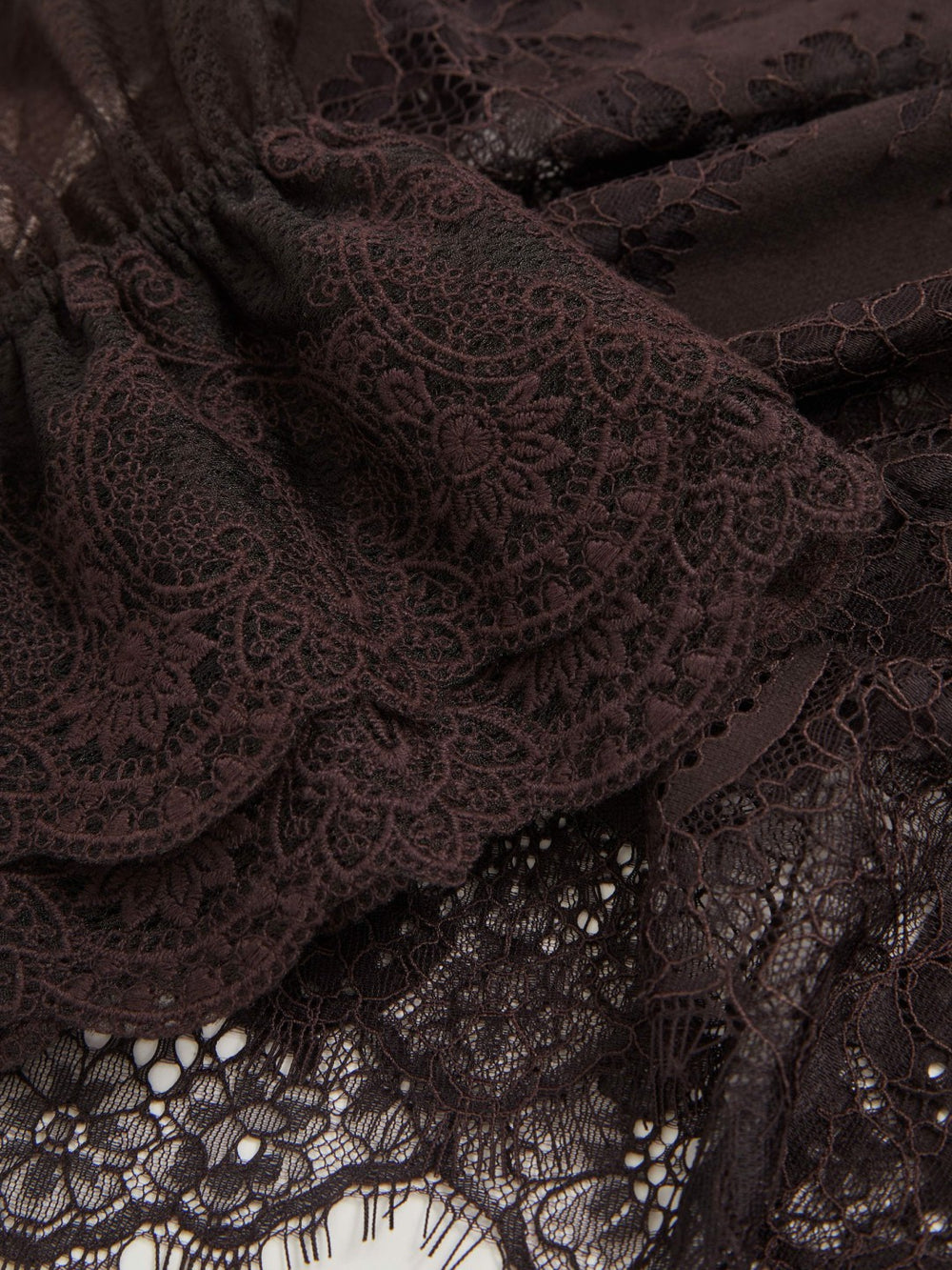 Reiss | Lace Flared Cuff Blouse in Chocolate Brown