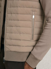 Reiss | Hybrid Quilt and Knit Zip-Through Jacket in Taupe Brown