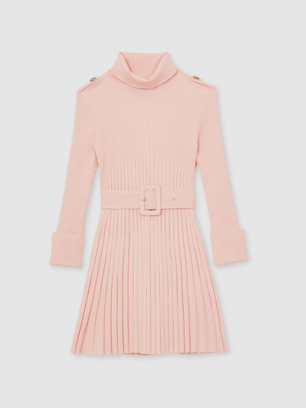 Reiss | 13-14 yrs Rib-Knit Roll-Neck Belted Dress in Pink