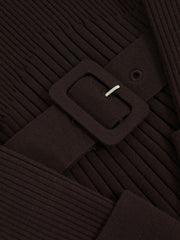 Reiss | 3-9 yrs Rib-Knit Roll-Neck Belted Dress in Chocolate