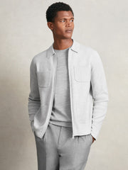 Reiss | Four-Pocket Zip-Through Cardigan in Soft Grey