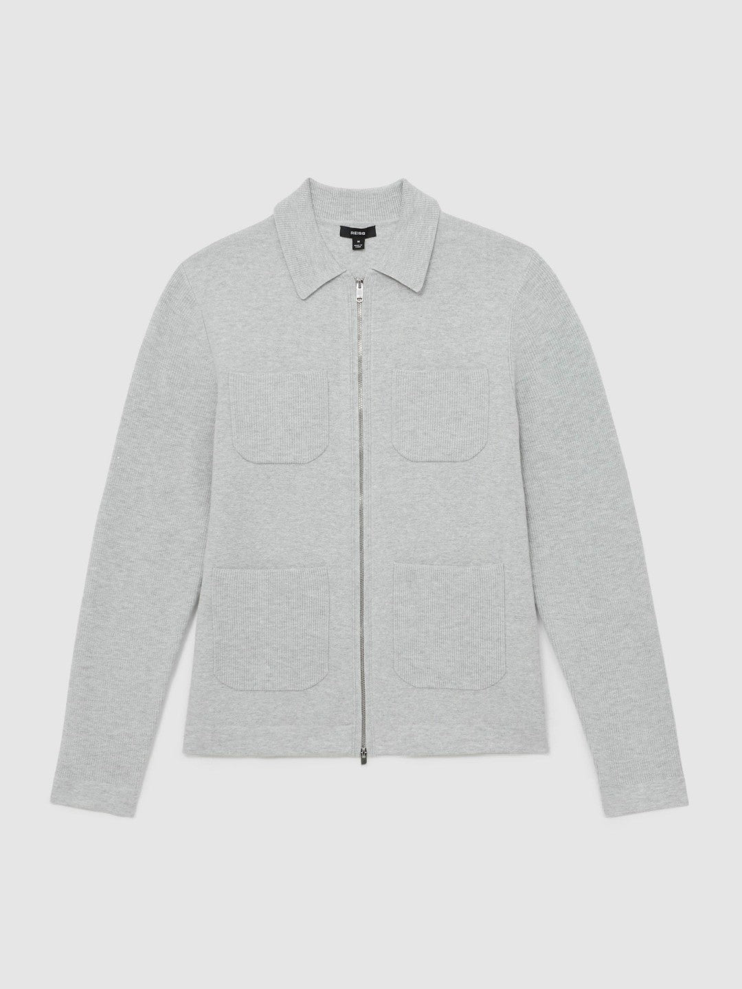 Reiss | Four-Pocket Zip-Through Cardigan in Soft Grey
