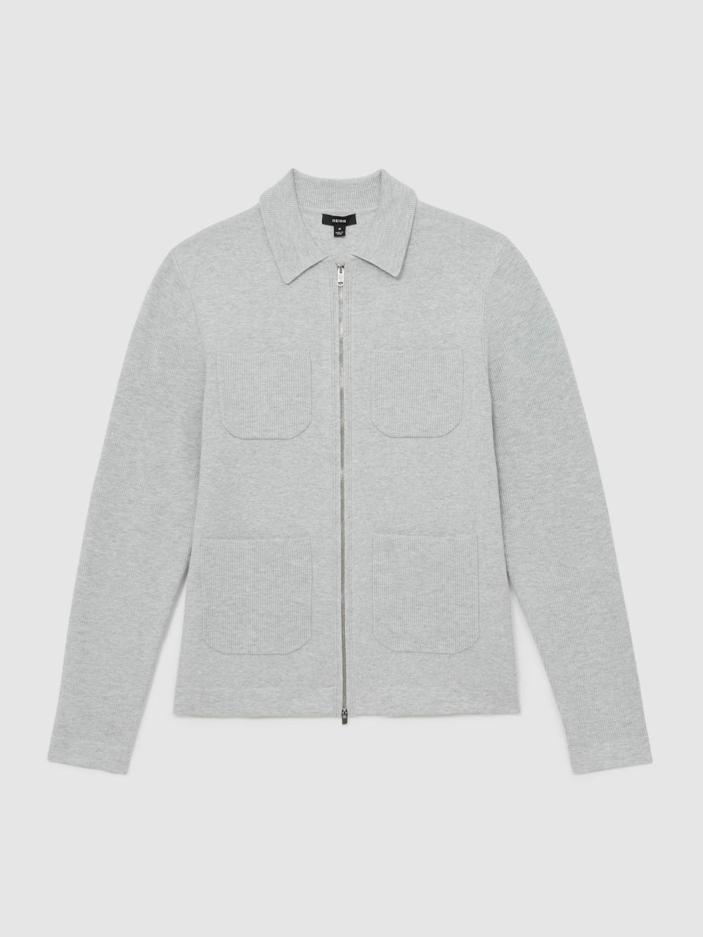 Reiss | Four-Pocket Zip-Through Cardigan in Soft Grey