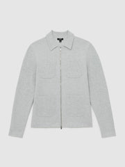 Reiss | Four-Pocket Zip-Through Cardigan in Soft Grey