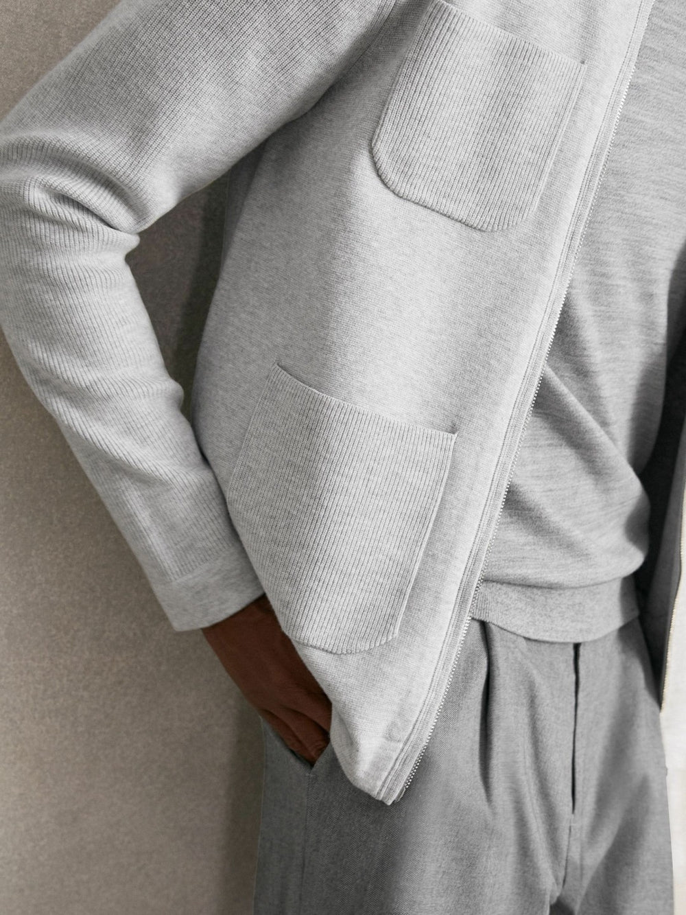 Reiss | Four-Pocket Zip-Through Cardigan in Soft Grey