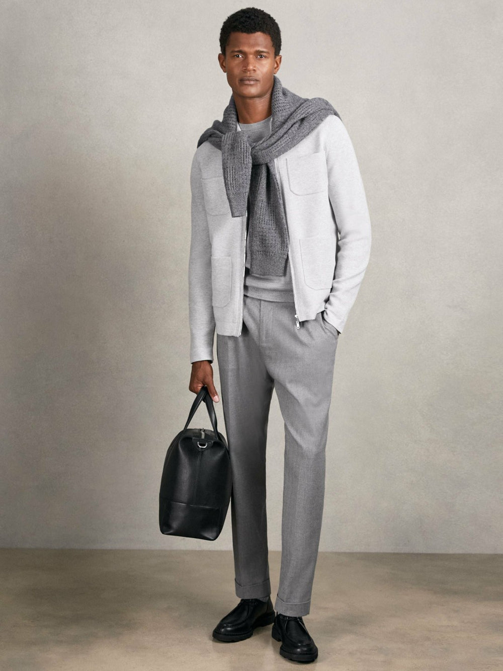Reiss | Four-Pocket Zip-Through Cardigan in Soft Grey
