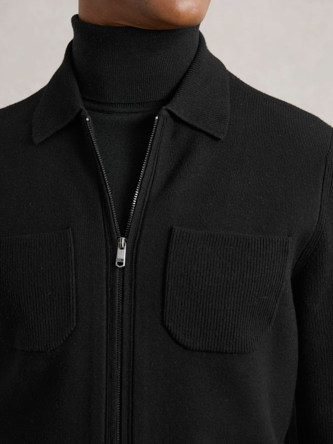 Reiss | Four-Pocket Zip-Through Cardigan in Black