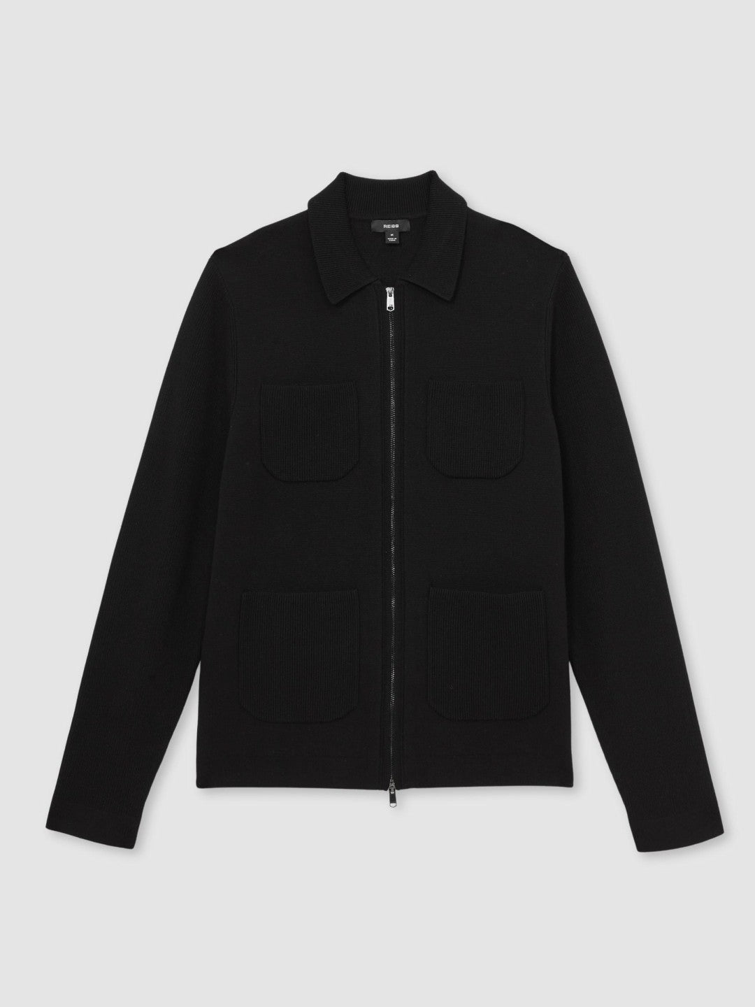 Reiss | Four-Pocket Zip-Through Cardigan in Black