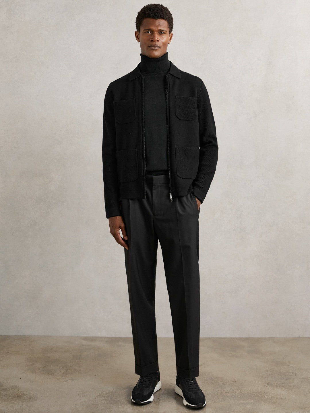 Reiss | Four-Pocket Zip-Through Cardigan in Black