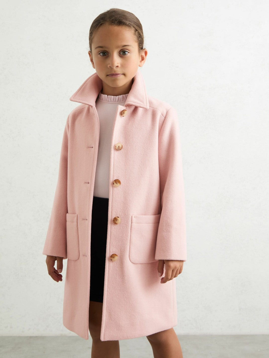 Reiss | 9-13 yrs Wool-Blend Single-Breasted Coat in Pink