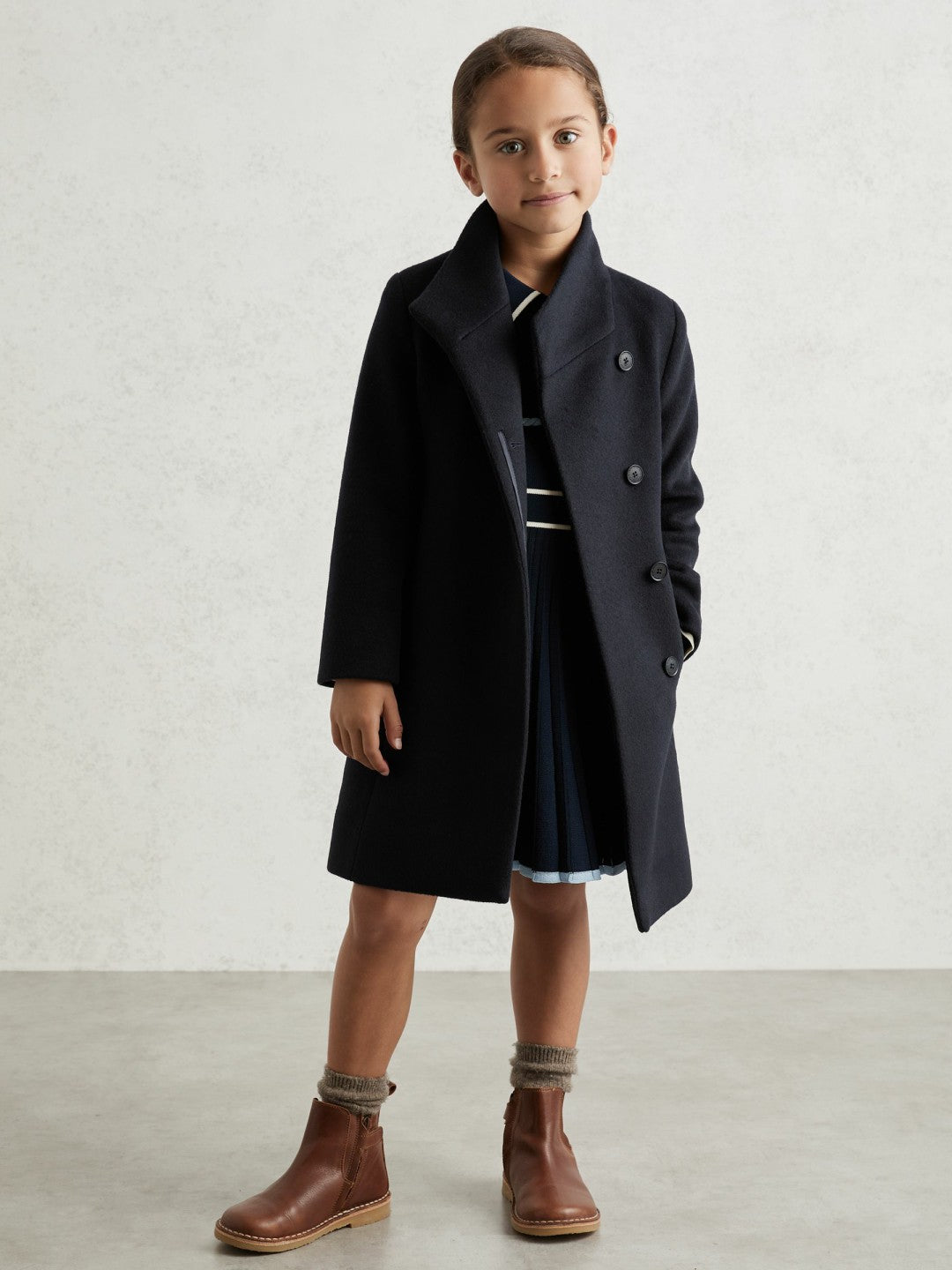 Reiss | 3-9 yrs Wool-Blend Funnel-Neck Coat in Navy