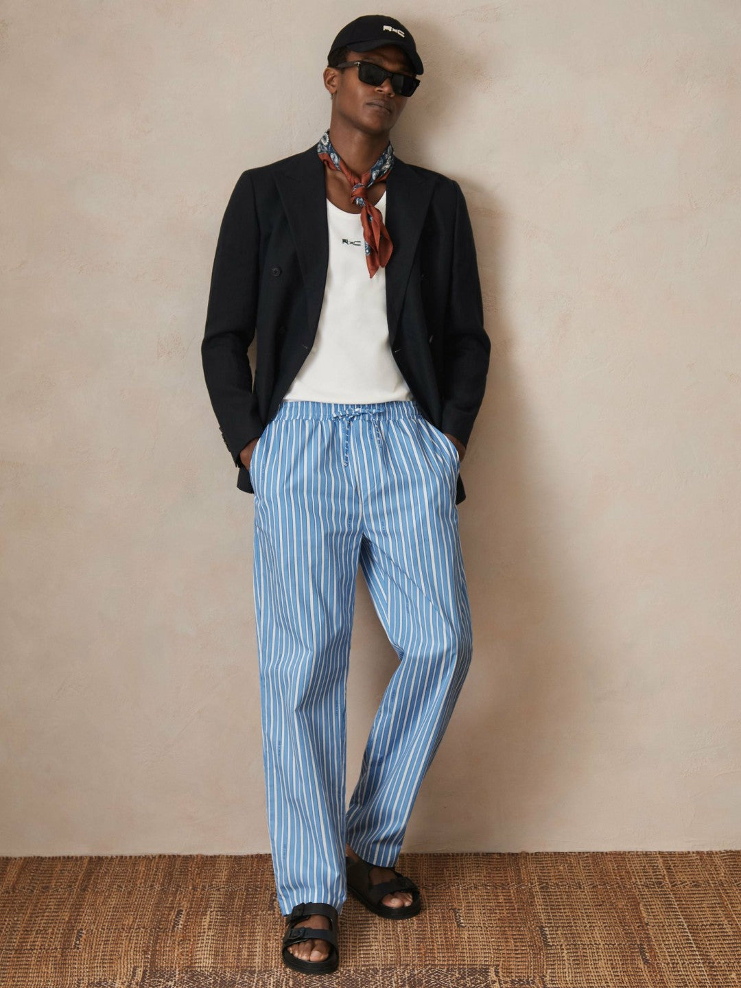 Reiss | | Ché Poplin Stripe Trousers in Bright Blue/White