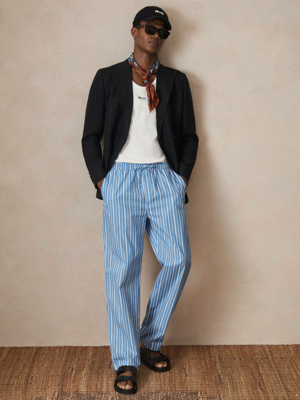 Reiss | | Ché Poplin Stripe Trousers in Bright Blue/White