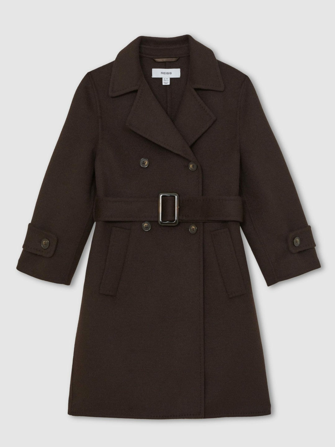 Reiss | 13-14 yrs Double-Breasted Blindseam Wool-Blend Coat in Chocolate Brown