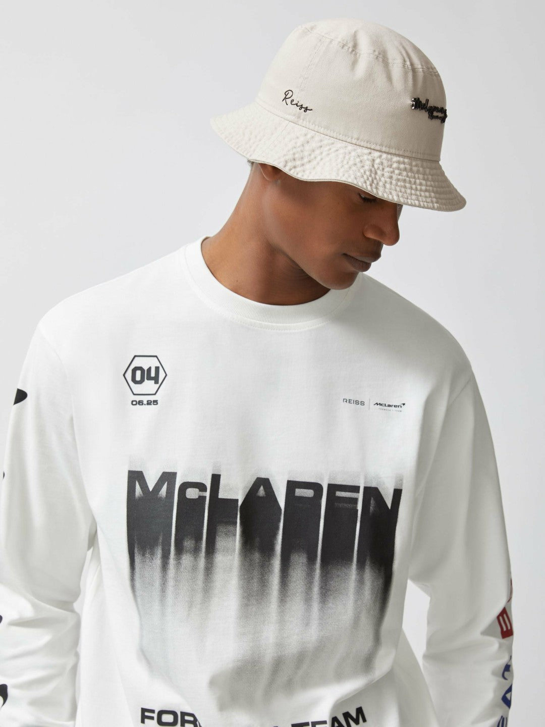Reiss | Unisex Fit McLaren Racing Cotton Bucket Hat in Stone