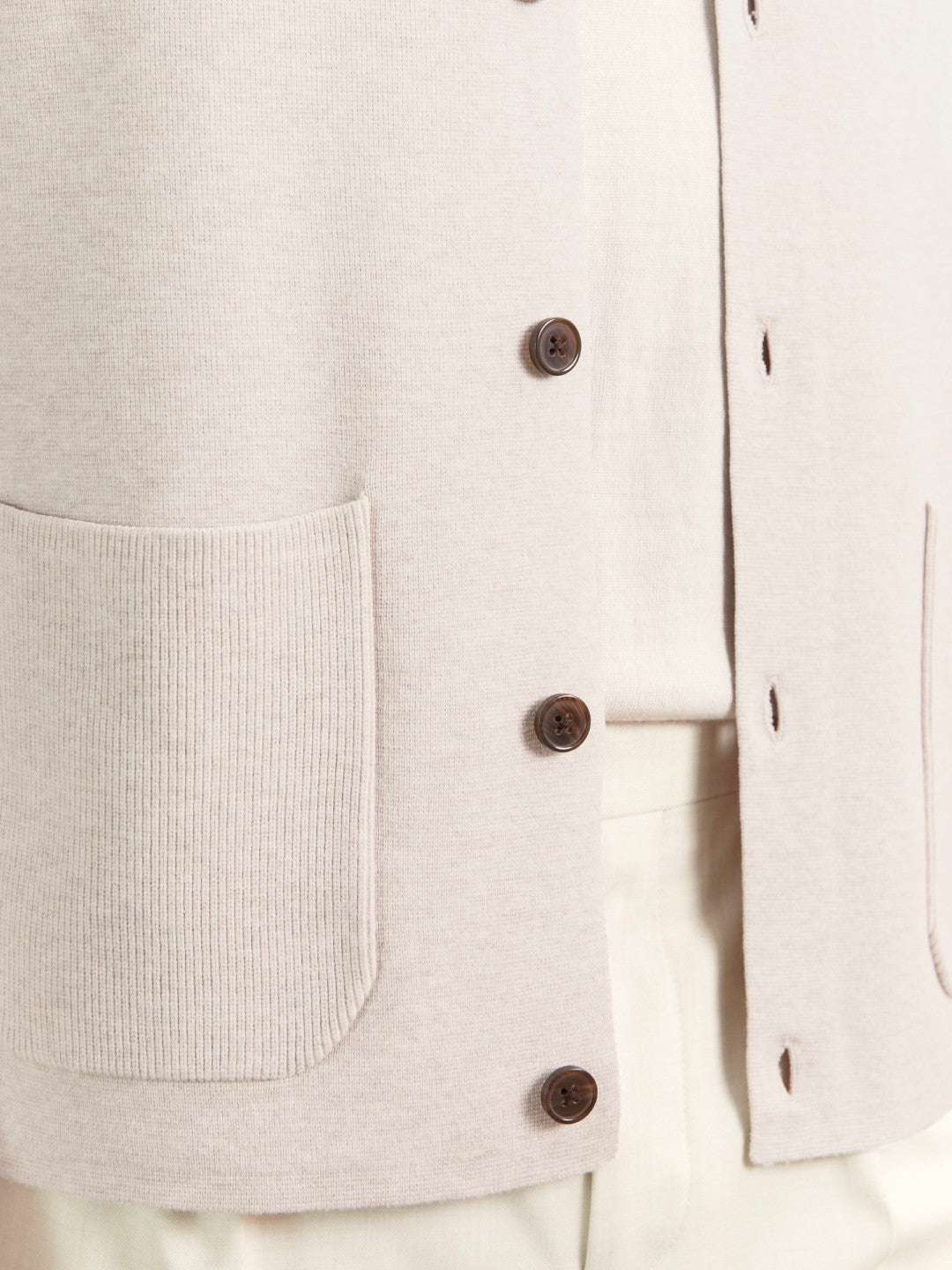 Reiss | Button-Through Ribbed-Sleeve Shirt in Oatmeal Brown