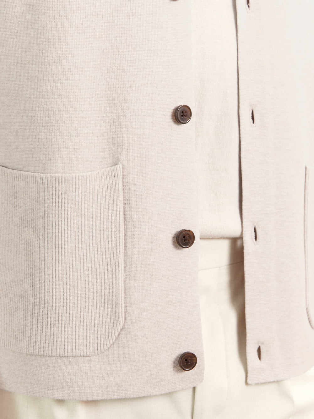 Reiss | Button-Through Ribbed-Sleeve Shirt in Oatmeal Brown