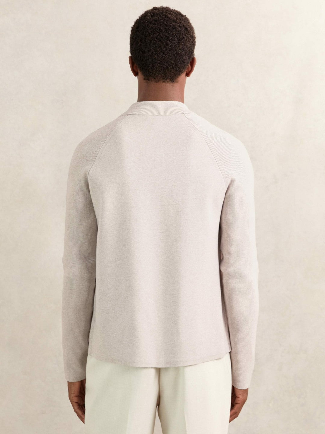 Reiss | Button-Through Ribbed-Sleeve Shirt in Oatmeal Brown