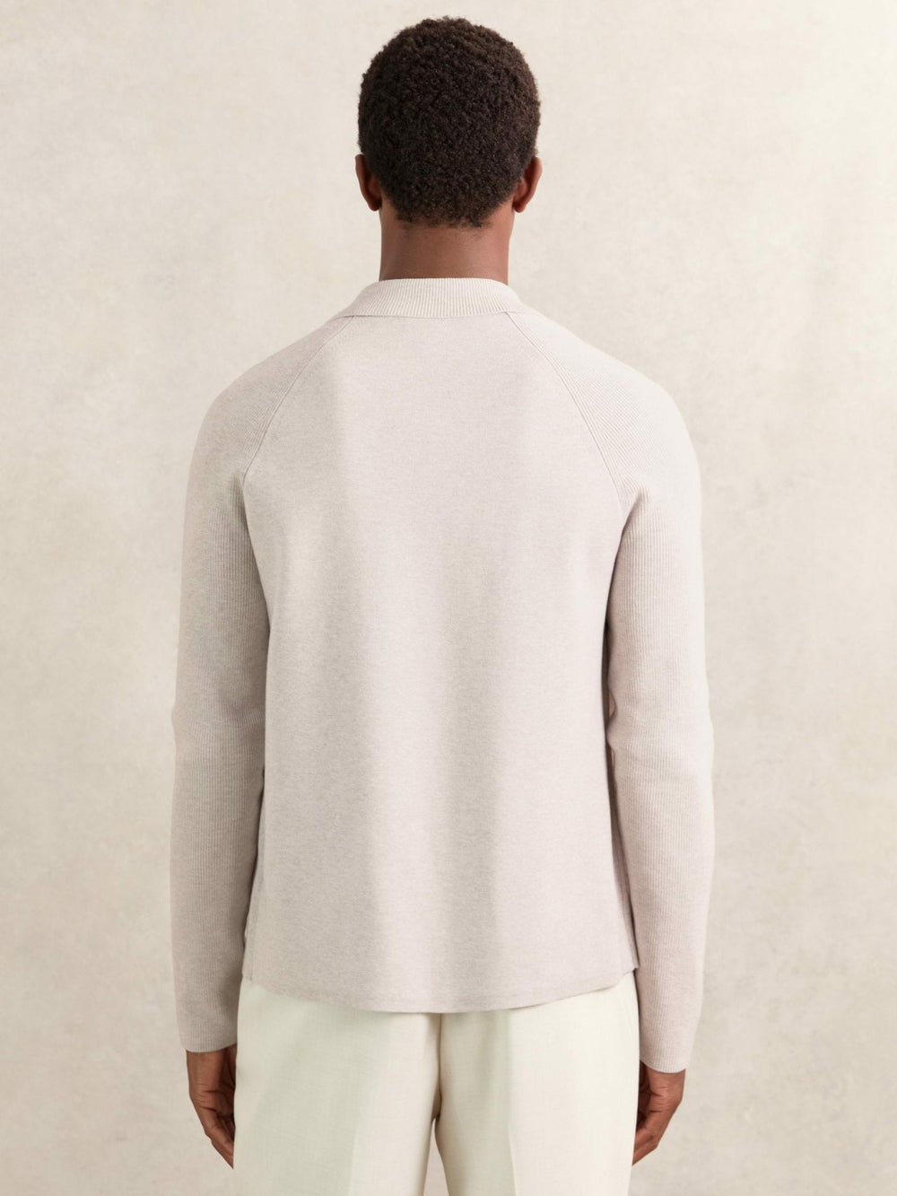 Reiss | Button-Through Ribbed-Sleeve Shirt in Oatmeal Brown