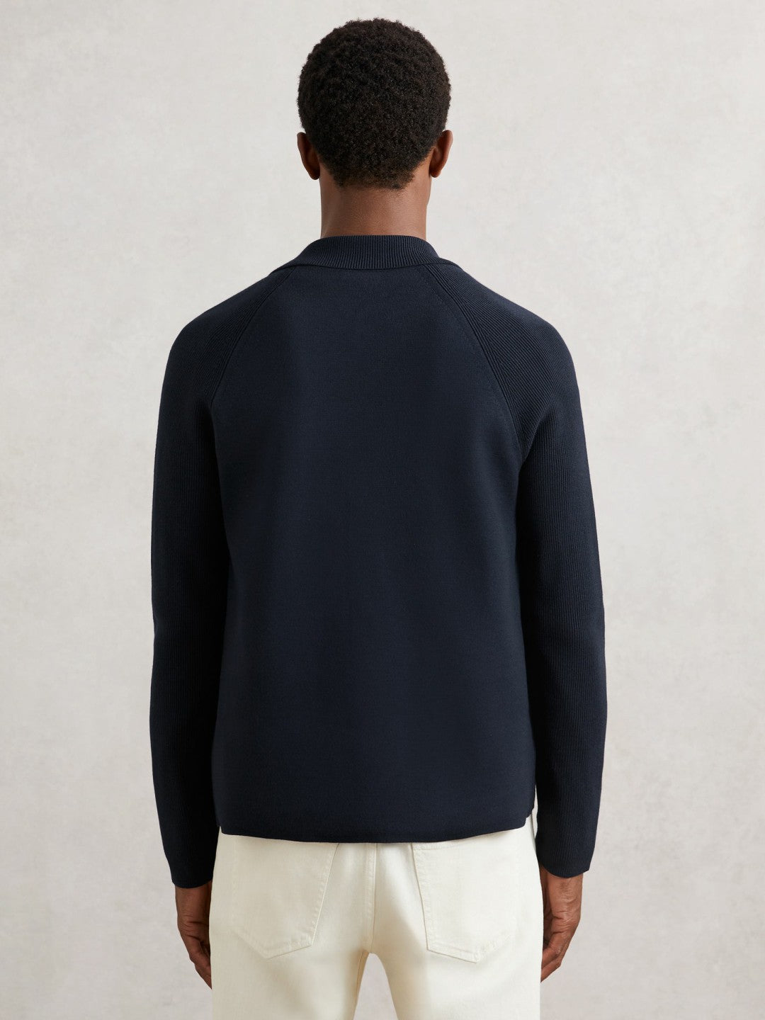 Reiss | Button-Through Ribbed-Sleeve Shirt in Navy Blue