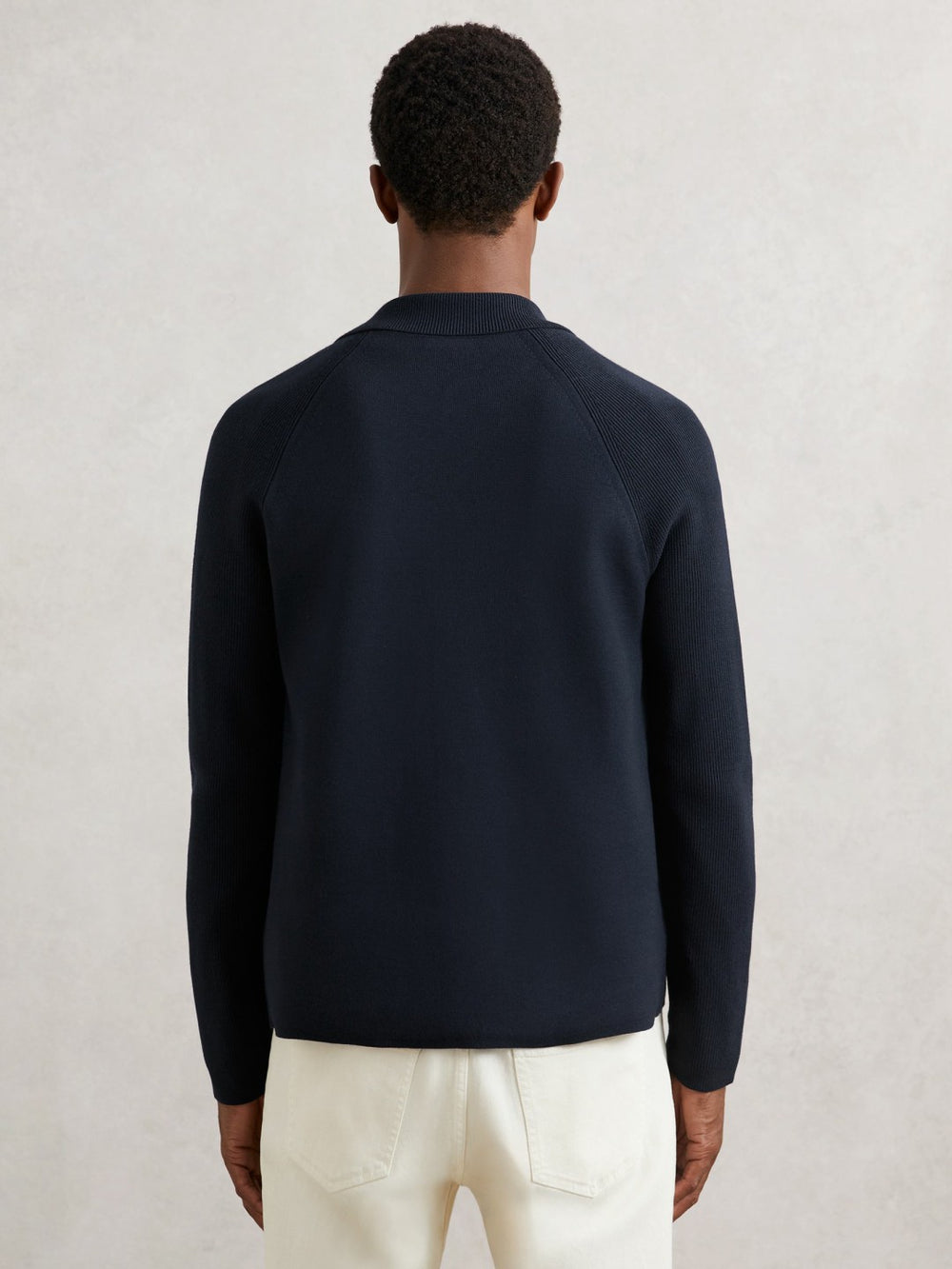Reiss | Button-Through Ribbed-Sleeve Shirt in Navy Blue