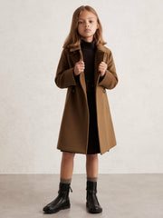 Reiss | 9-13 yrs Wool-Blend Double-Breasted Coat in Camel