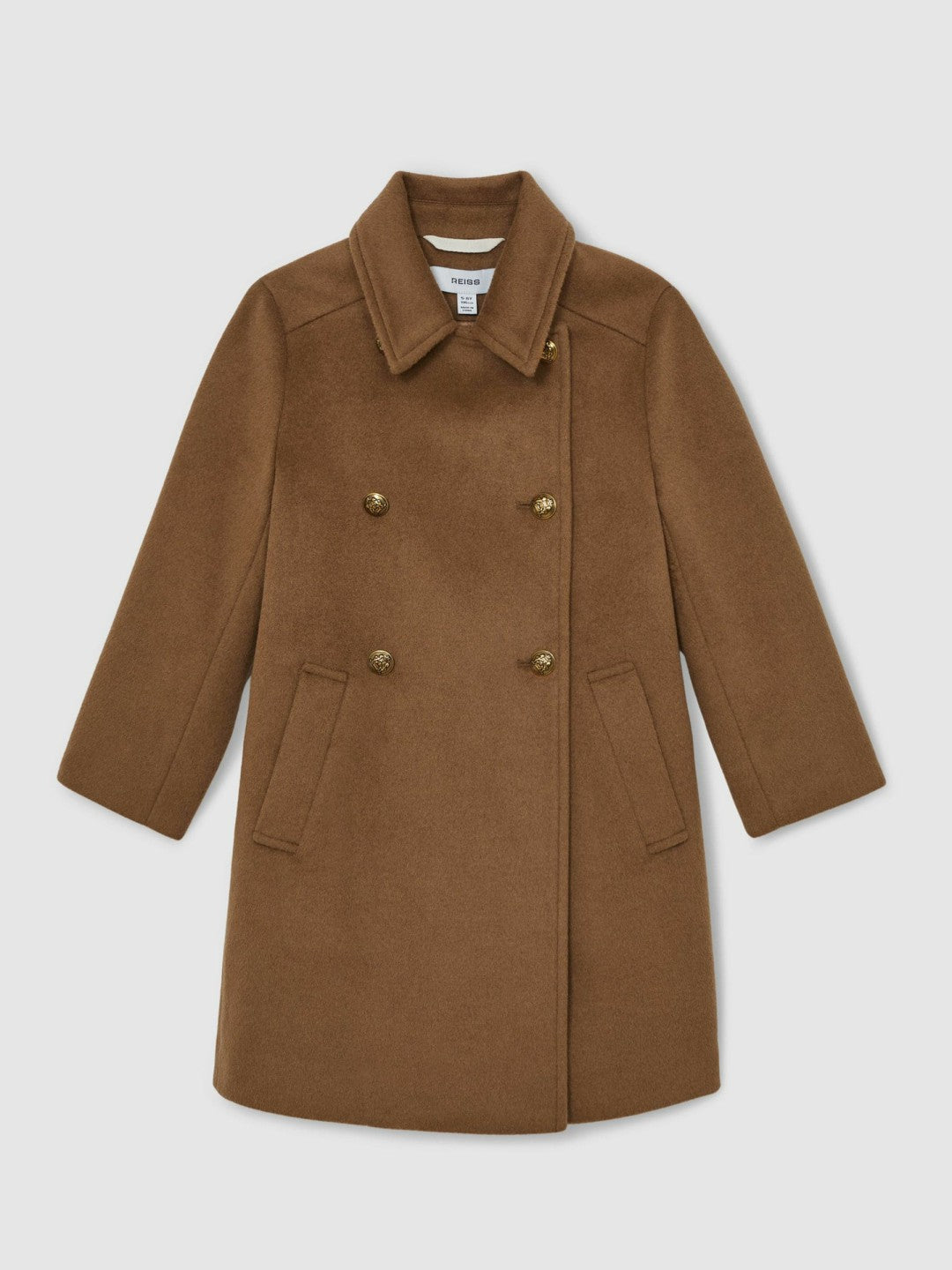 Reiss | 3-9 yrs Wool-Blend Double-Breasted Coat in Camel