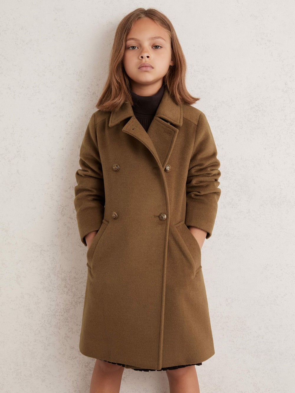 Reiss | 3-9 yrs Wool-Blend Double-Breasted Coat in Camel