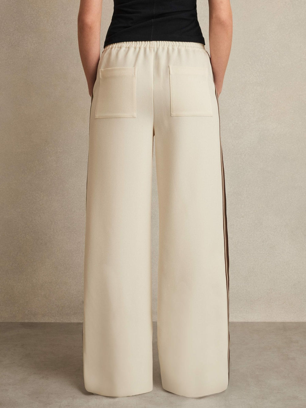 Reiss | Petite Side-Stripe Wide-Leg Trousers in Cream