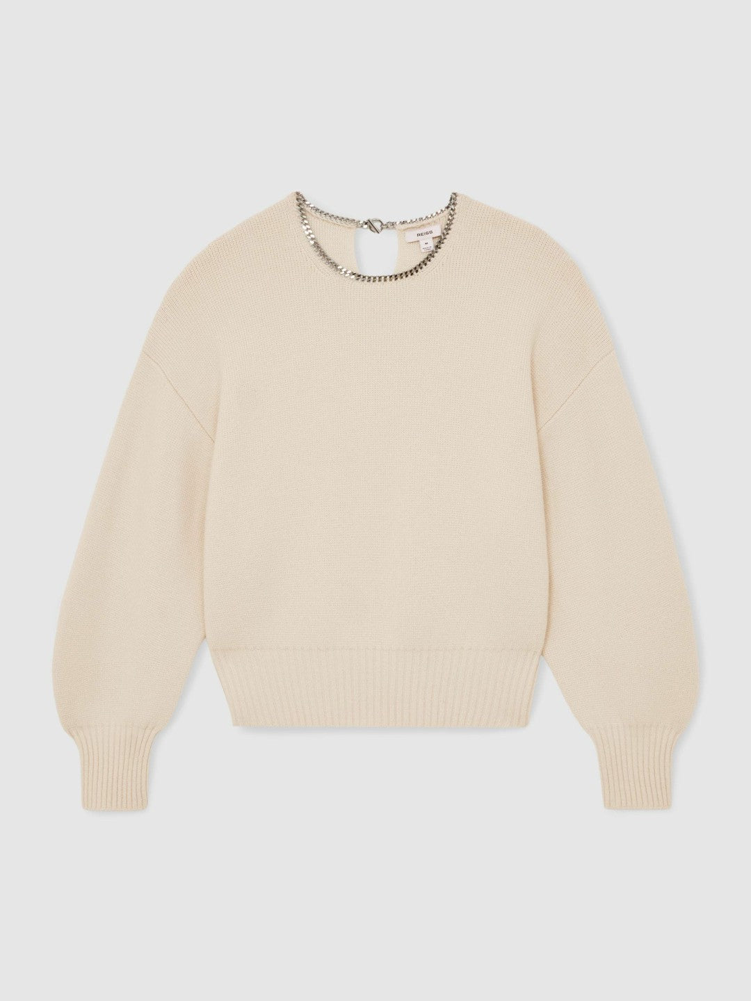 Reiss | Wool-Blend Necklace-Trim Jumper with Cashmere in Cream