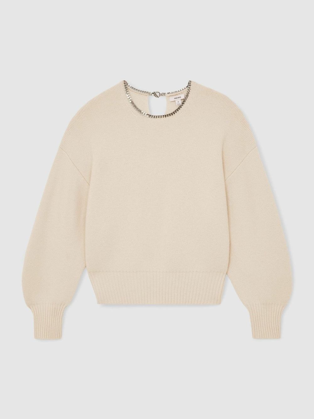Reiss | Wool-Blend Necklace-Trim Jumper with Cashmere in Cream