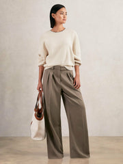 Reiss | Wool-Blend Necklace-Trim Jumper with Cashmere in Cream