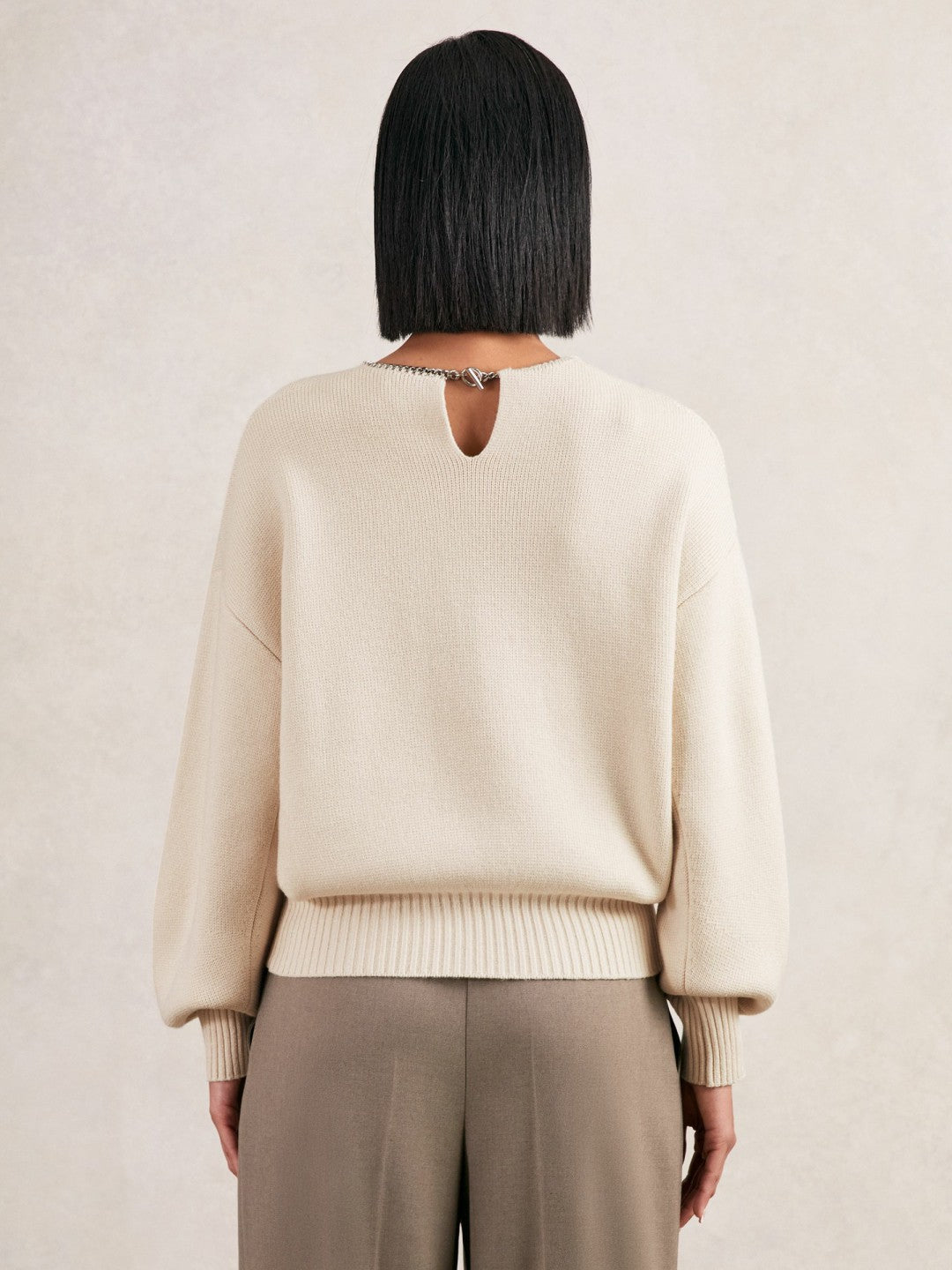 Reiss | Wool-Blend Necklace-Trim Jumper with Cashmere in Cream