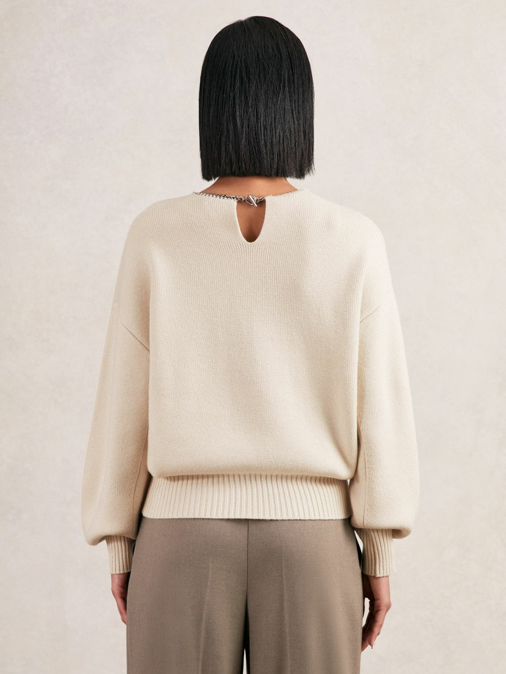 Reiss | Wool-Blend Necklace-Trim Jumper with Cashmere in Cream