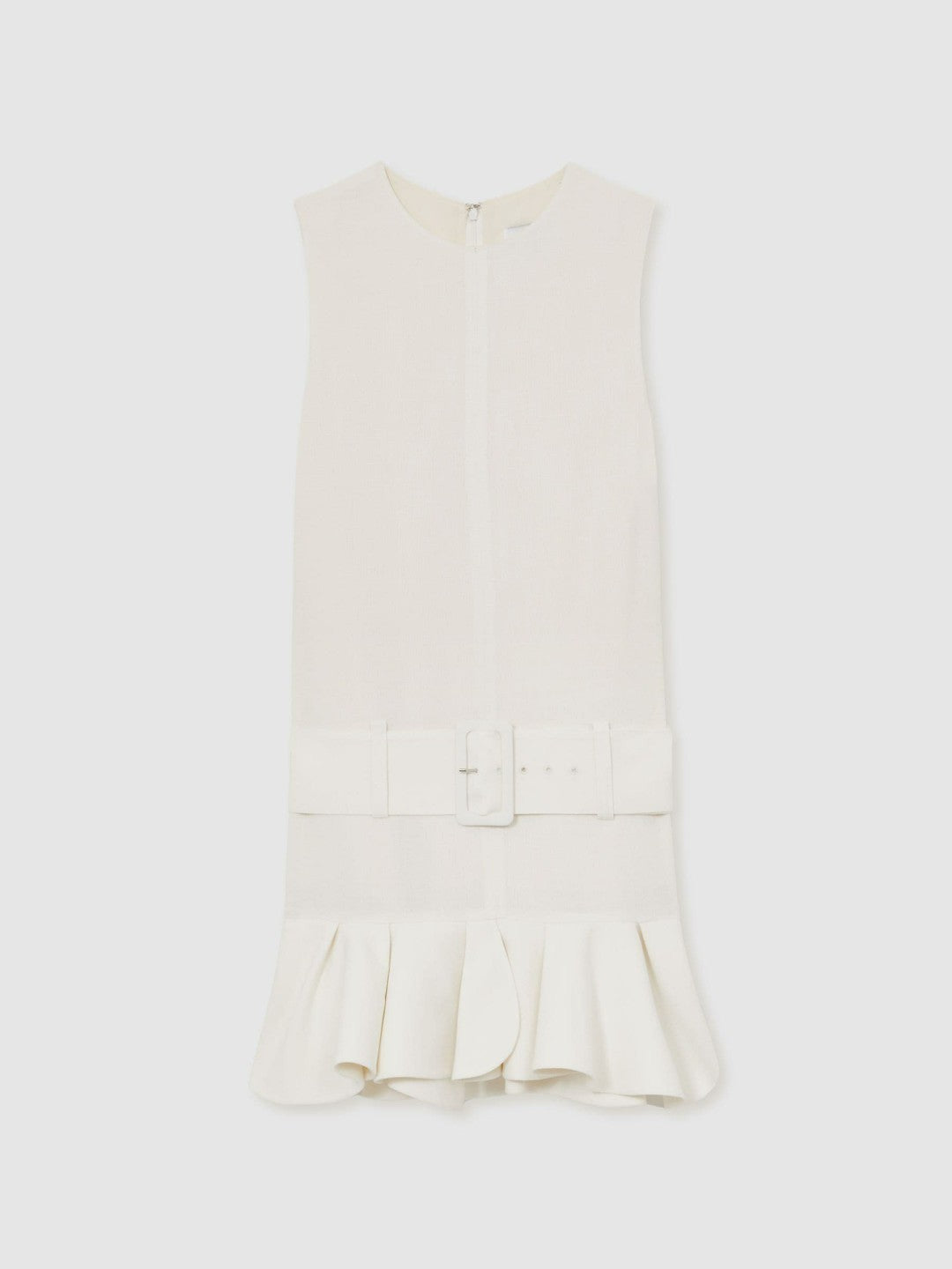 Reiss | Ruffle Hem Belted Mini Dress in Ivory