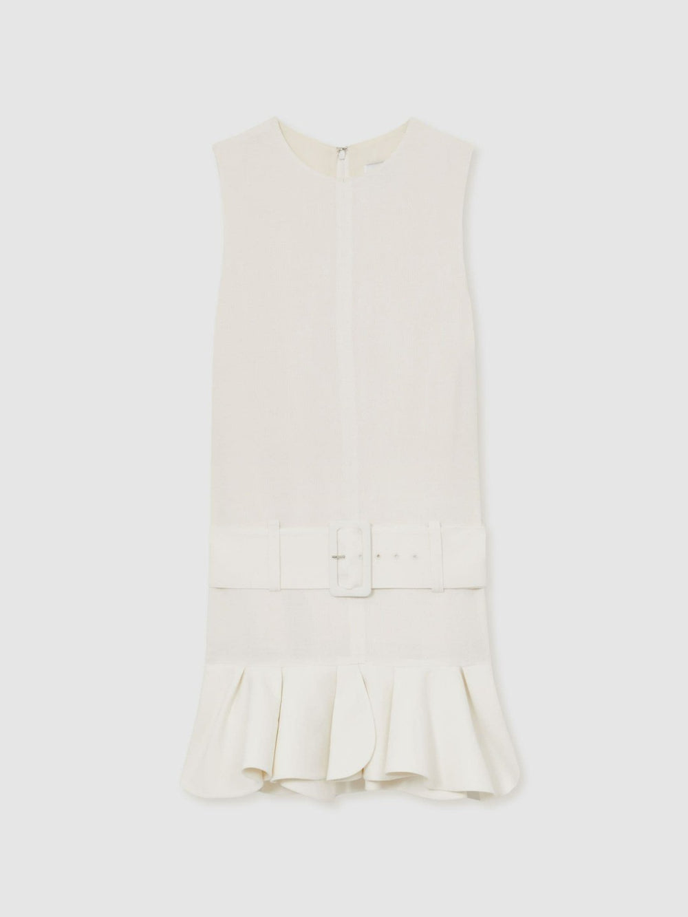 Reiss | Ruffle Hem Belted Mini Dress in Ivory