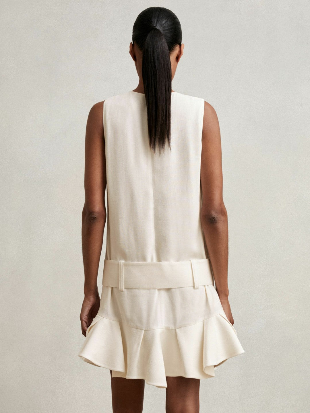 Reiss | Ruffle Hem Belted Mini Dress in Ivory