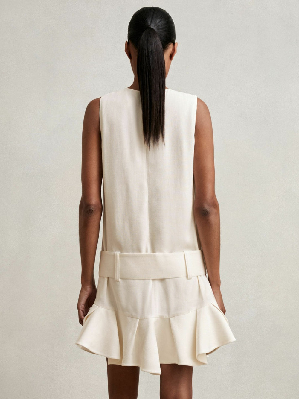 Reiss | Ruffle Hem Belted Mini Dress in Ivory