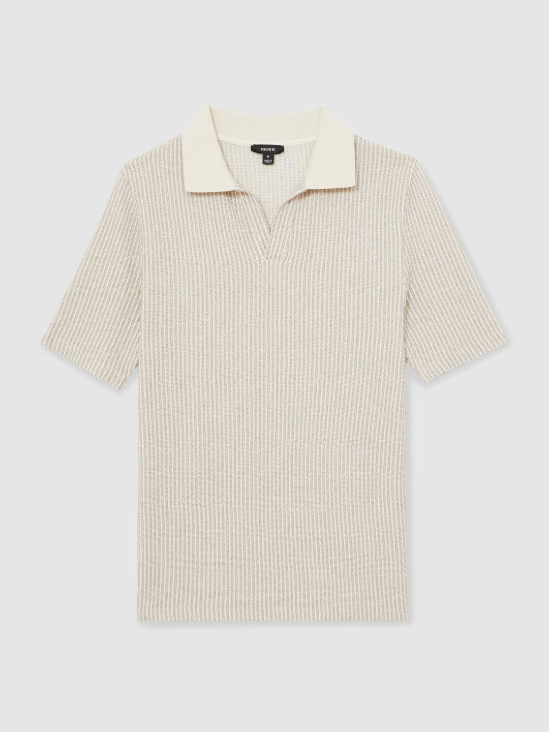 Reiss | Cotton-Blend Stripe Polo Shirt in Ecru/Taupe Brown