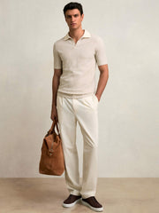 Reiss | Cotton-Blend Stripe Polo Shirt in Ecru/Taupe Brown