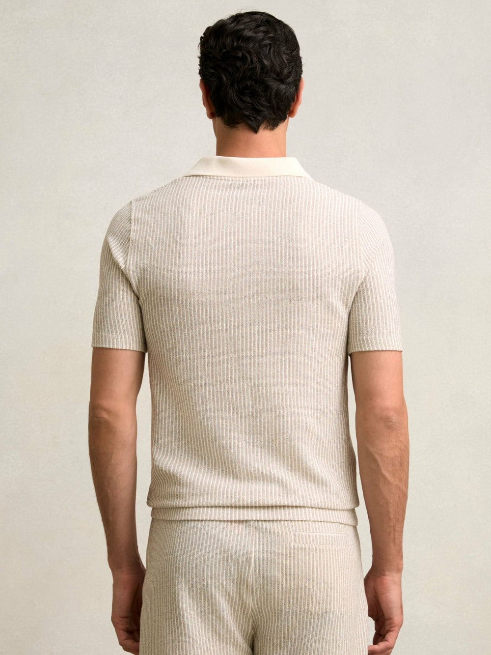 Reiss | Cotton-Blend Stripe Polo Shirt in Ecru/Taupe Brown