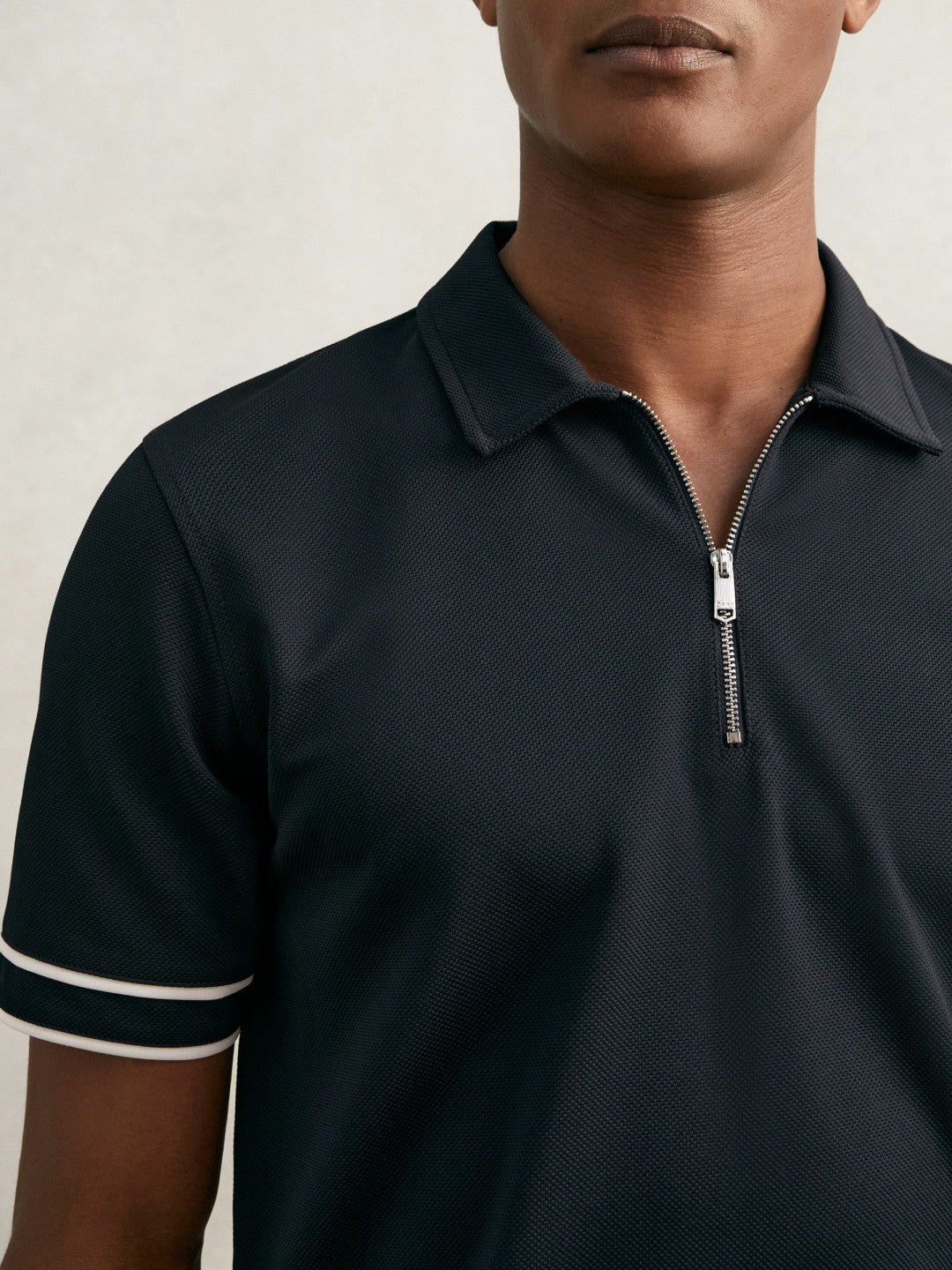 Reiss | Textured Half-Zip Tipped Polo Shirt in Navy